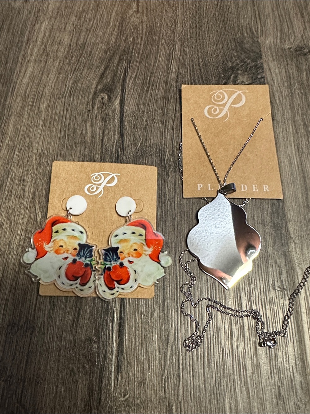 Plunder Silver Pendant Necklace with Red & White Santa Earrings